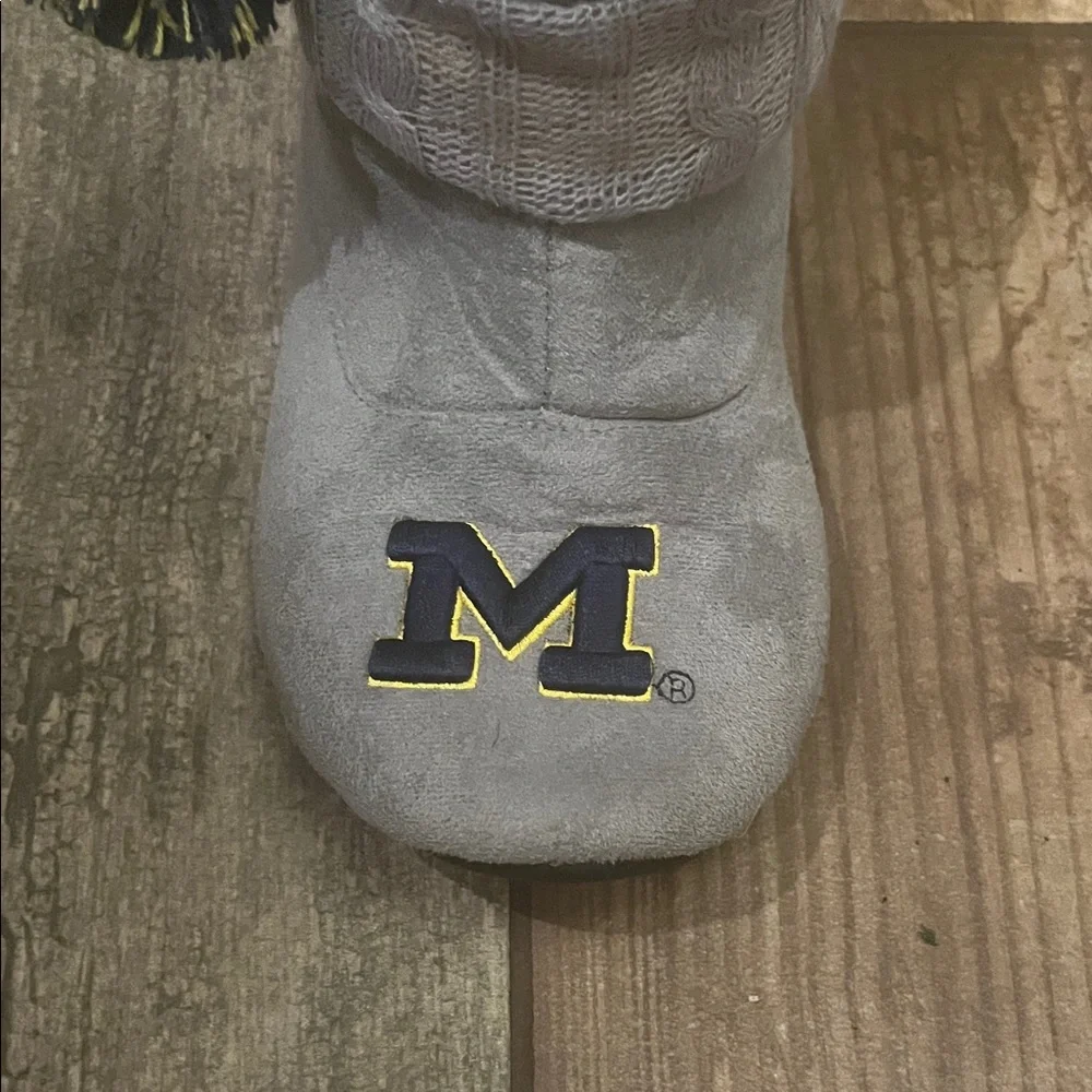 Gray University of Michigan Booties with Pom Poms and gold sequins detail NWOT - Picture 3 of 12